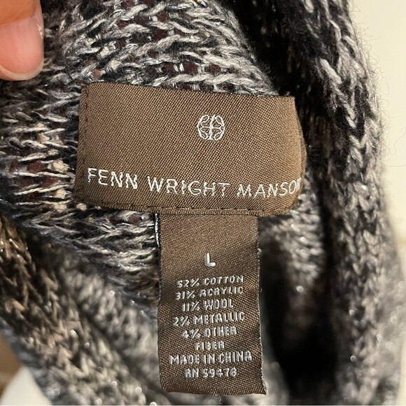 Fenn Wright Manson Cardigan Sweater Metallic Open Waterfall Black Gray Large - Picture 4 of 7